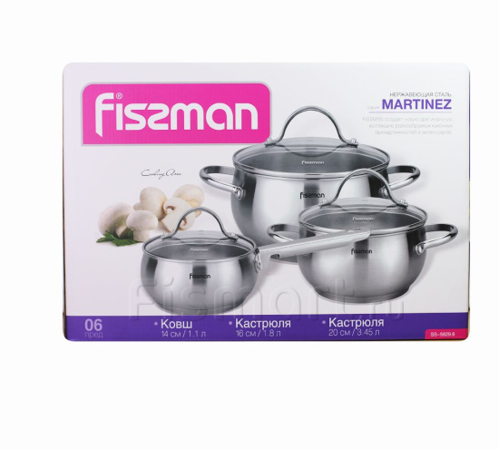 Набор посуды Fissman Martinez 6 пр. со стеклянными крышками